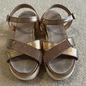 Girls Bronze Strappy Sandals with Rhinestones